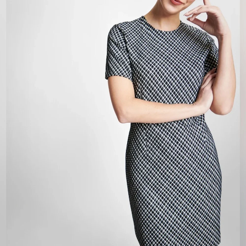 Spanx Ponte Black & White Plaid –‎ Stretch Fabric Elegant Checkered Dress Size S